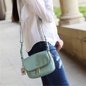 Authentic Fossil Preston Flap Leather Sea Glass crossbody